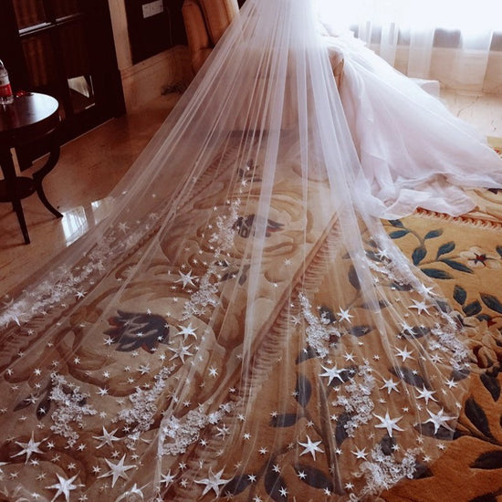 Luxury Cathedral Sequined Star Wedding Veil with Comb - TulleLux Bridal Crowns &  Accessories 