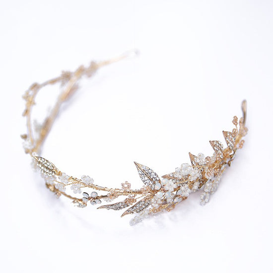 Delicate Hand wired Gold Leaf Crown Wedding Hair Tiara Accessory Floral Headpiece Bridal Hairband - TulleLux Bridal Crowns &  Accessories 