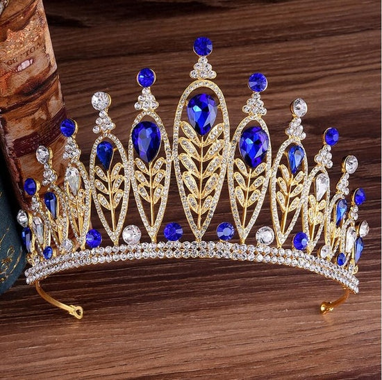 Baroque Gold Silver Leaves Crystal Rhinestones Wedding Crown Queen Tia ...
