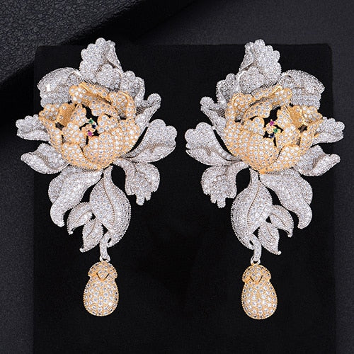 
                      
                        Luxury Peony Flower Blossom Cubic Zirconia Long Drop Wedding Bridal Earrings - TulleLux Bridal Crowns &  Accessories 
                      
                    