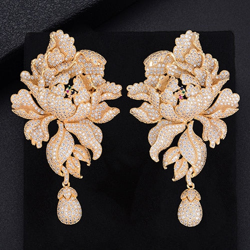 
                      
                        Luxury Peony Flower Blossom Cubic Zirconia Long Drop Wedding Bridal Earrings - TulleLux Bridal Crowns &  Accessories 
                      
                    