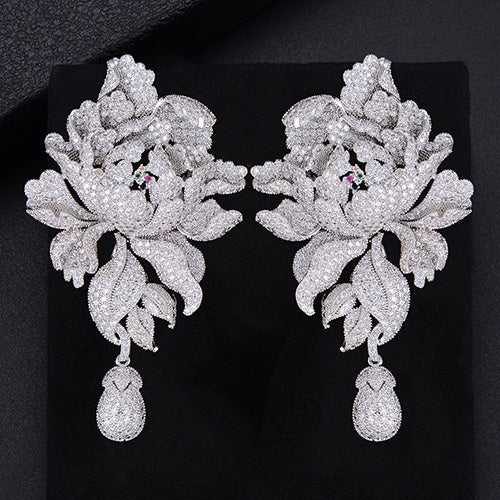 
                      
                        Luxury Peony Flower Blossom Cubic Zirconia Long Drop Wedding Bridal Earrings - TulleLux Bridal Crowns &  Accessories 
                      
                    