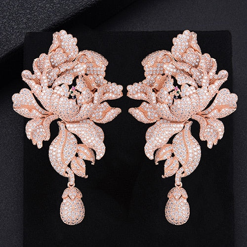 
                      
                        Luxury Peony Flower Blossom Cubic Zirconia Long Drop Wedding Bridal Earrings - TulleLux Bridal Crowns &  Accessories 
                      
                    
