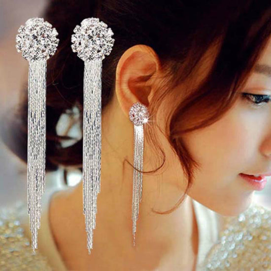 Load image into Gallery viewer, Fashion Jewelry Crystal Tassel Earrings Bridal Wedding Jewelry - TulleLux Bridal Crowns &amp;amp;  Accessories 
