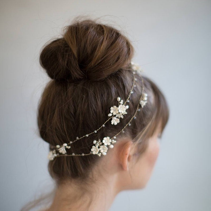Load image into Gallery viewer, Rhinestone Crystal Freshwater Pearls Wedding Headband Bridal Hair Vine - TulleLux Bridal Crowns &amp;amp;  Accessories 
