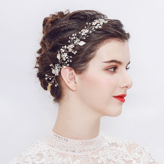 Load image into Gallery viewer, Crystal  Pearls Hair Vine Hairband Bridal Tiara - TulleLux Bridal Crowns &amp;amp;  Accessories 
