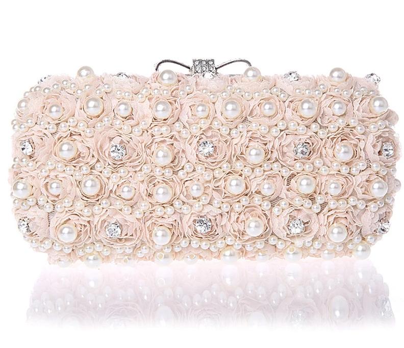 Load image into Gallery viewer, White Flower Evening Hand Bag Pearl Wedding Party Dressed Clutch Mini Purse - TulleLux Bridal Crowns &amp;amp;  Accessories 
