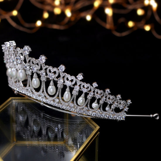 Crystals and Peals Cubic Zircon Tiaras de noiva Wedding Tiara Bridal Crown - TulleLux Bridal Crowns &  Accessories 