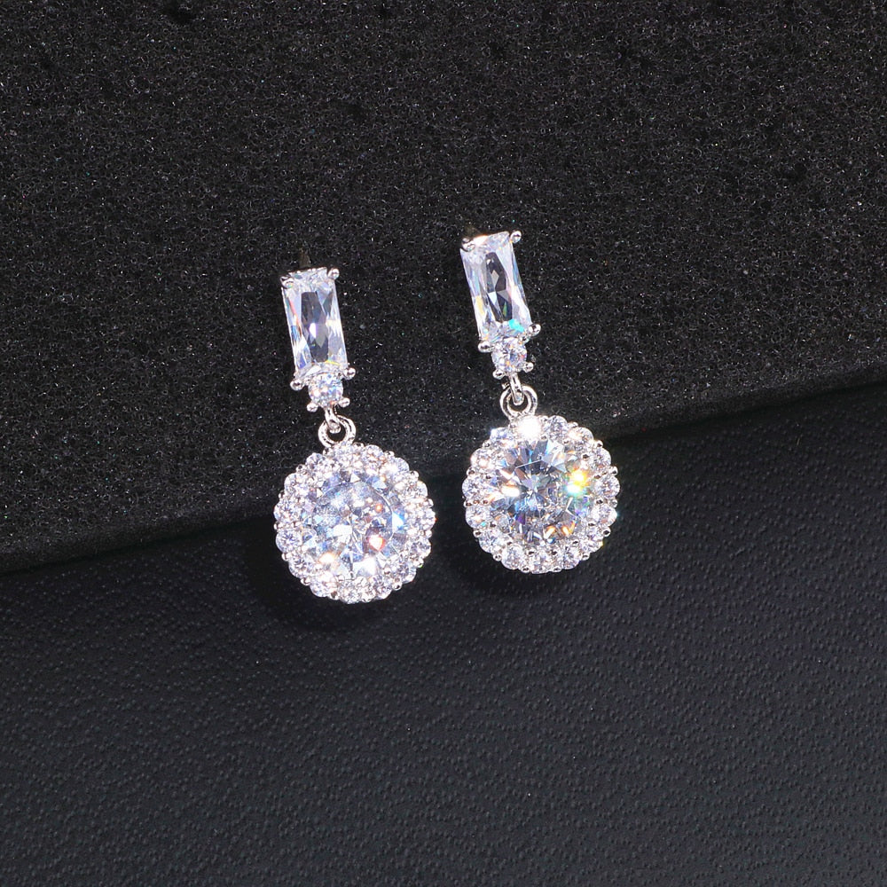 Classic Luxury Round Cubic Zircon Drop Wedding Earrings - TulleLux Bridal Crowns &  Accessories 