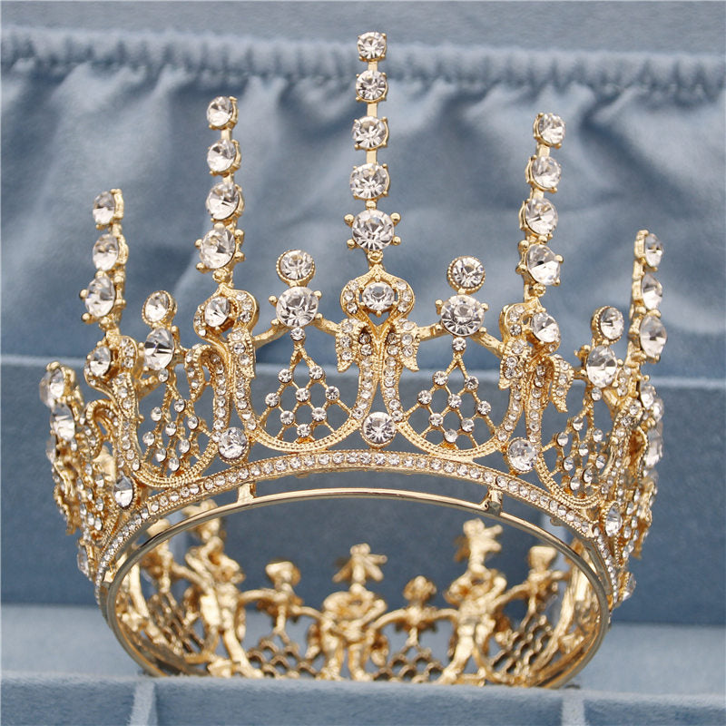 Gold Full Round Queen Tiara Pageant Wedding – TulleLux Bridal Crowns Accessories