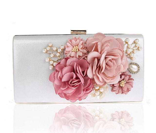 9 Color Styles Handmade Fabric Flowers Evening Bag Luxury Wedding Bride Clutch Bag Pearl  Handbag Mini Purse - TulleLux Bridal Crowns &  Accessories 