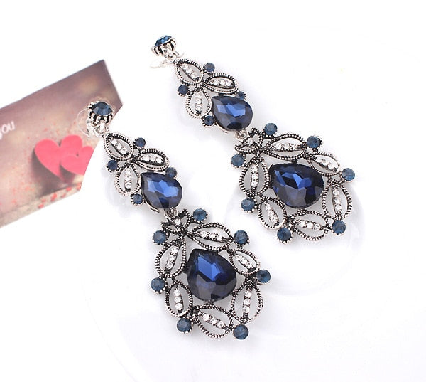 Long Crystal Drop Earrings Vintage  Colors Flower Earrings  Wedding - TulleLux Bridal Crowns &  Accessories 
