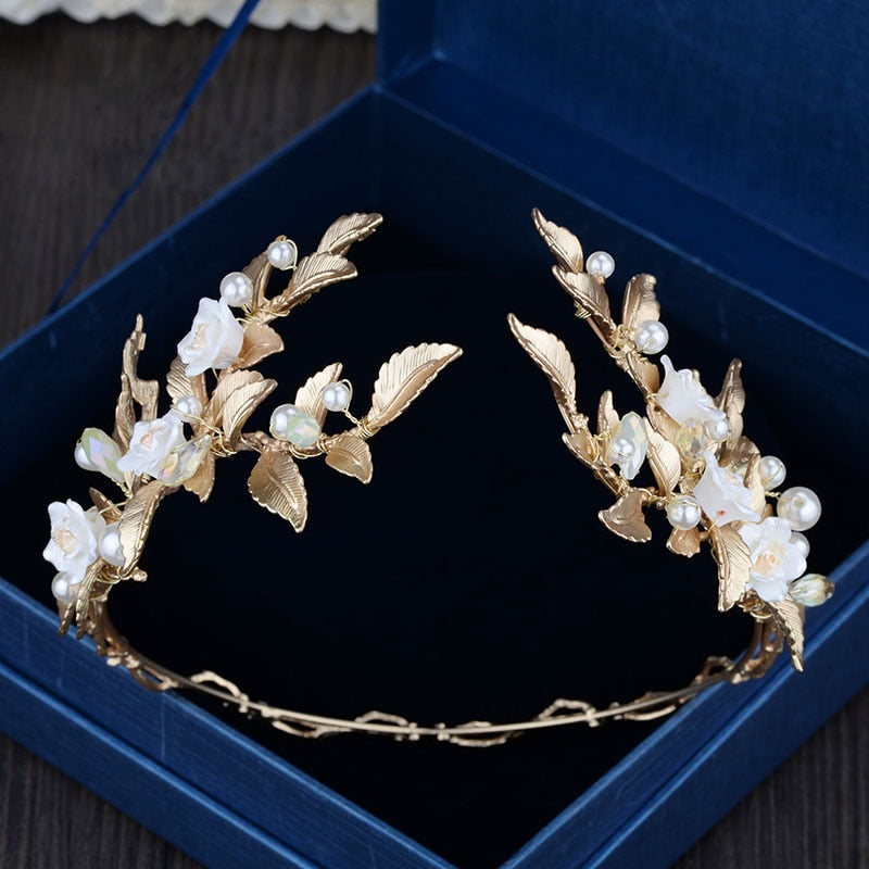 Baroque Bridal Tiara Crown European Gold Bridal Wedding Hair Accessory - TulleLux Bridal Crowns &  Accessories 