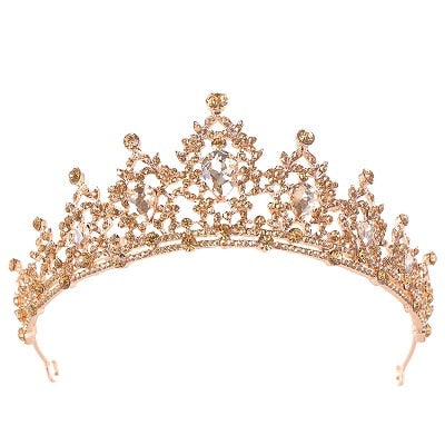Gold Bridal Crown Crystal Wedding Hair Accessories Bridal Tiara Noble Gold Tiara Rhinestone Bridal Crown Wedding Headdress - TulleLux Bridal Crowns &  Accessories 