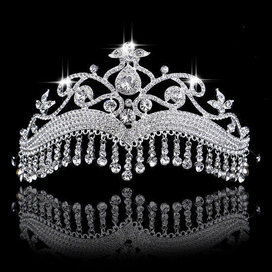 Long Rhinestone Crystal Drop Tassel Crown  Bridal Wedding Hair Accessory - TulleLux Bridal Crowns &  Accessories 