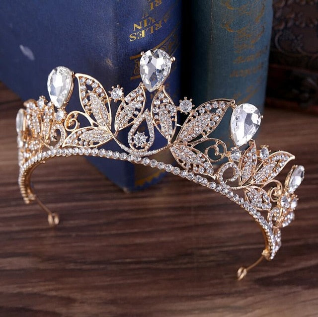 Metal Leaf Crystal Wedding Tiara Bridal Crown Hair Accessory