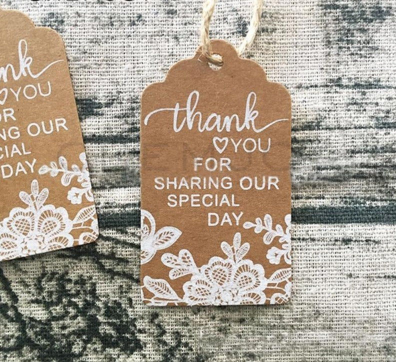 50 Pcs Thank You Gift Tags Rustic Lace Print Kraft Paper Tags Wedding –  TulleLux Bridal Crowns & Accessories