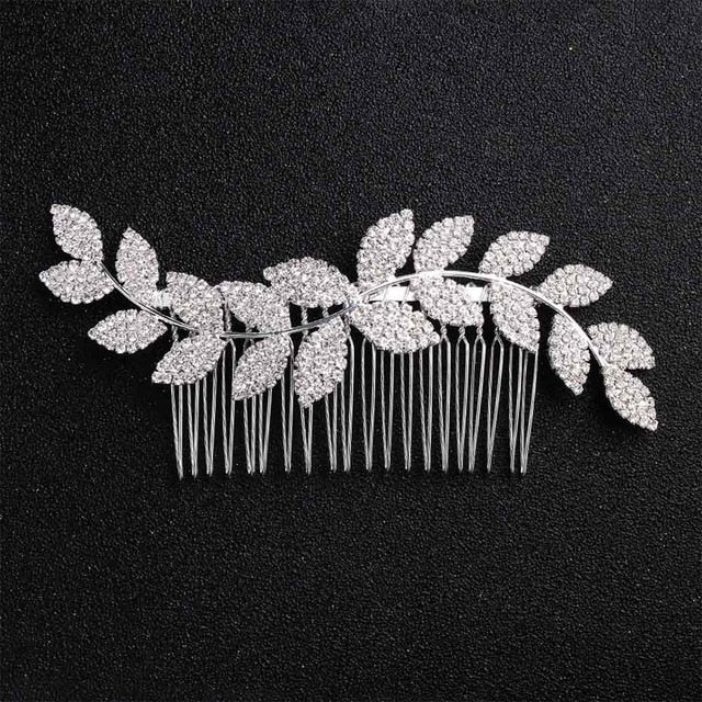Simple Leaves Hair Combs Austrian Crystal Wedding Hair Accessories Bridal Headpieces Jewelry - TulleLux Bridal Crowns &  Accessories 