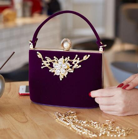 Purple Gold Velvet Hand Bag