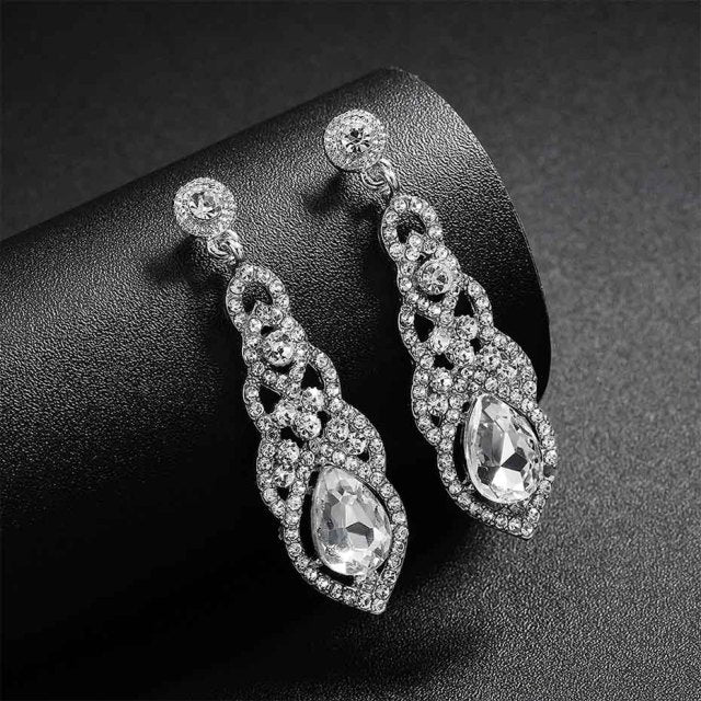 Fashion Long Dangle Earrings Baroque Water Drop Crystal Clear Earrings - TulleLux Bridal Crowns &  Accessories 