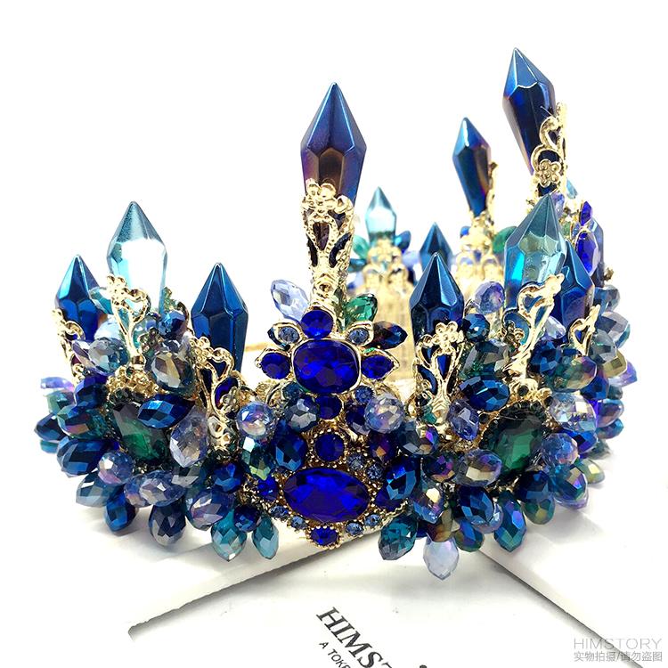 Big Blue Baroque Royal Retro Rhinestone Tiara & Earrings - TulleLux Bridal Crowns &  Accessories 