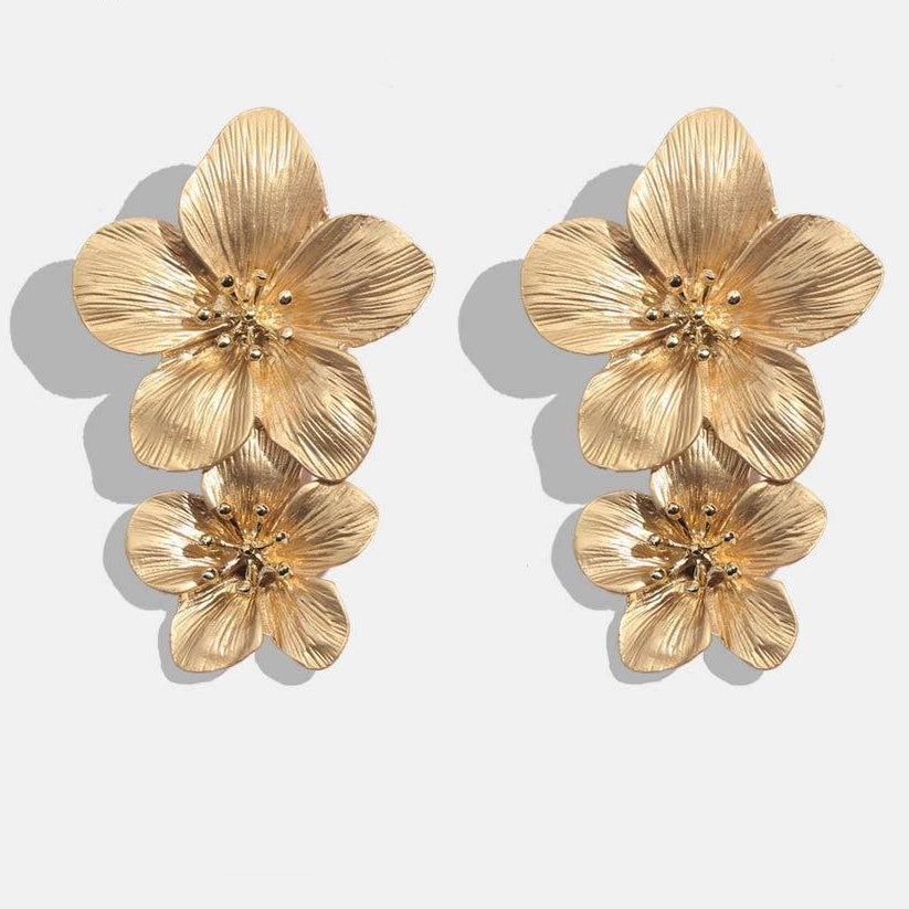 Geometric Long Stud Earrings Vintage Flower or Butterfly Gold, Silver Color Jewelry - TulleLux Bridal Crowns &  Accessories 