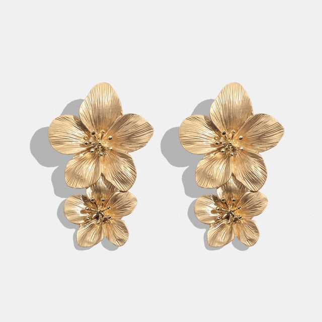 Geometric Long Stud Earrings Vintage Flower or Butterfly Gold, Silver Color Jewelry - TulleLux Bridal Crowns &  Accessories 