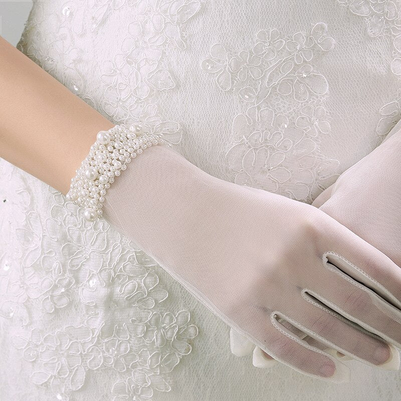 Elegant Pearl Beaded Translucent Finger Bridal Gloves - TulleLux Bridal Crowns &  Accessories 