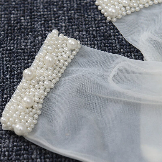 Elegant Pearl Beaded Translucent Finger Bridal Gloves - TulleLux Bridal Crowns &  Accessories 