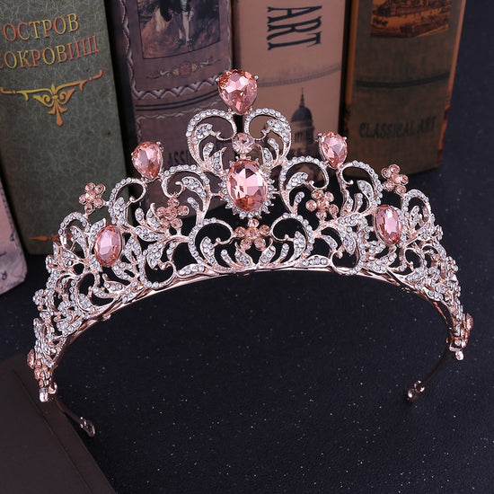 Load image into Gallery viewer, Crystal Bridal Crowns  Hair Decoration Flowers Leaf Wedding Tiaras Bride Royal Queen Crown - TulleLux Bridal Crowns &amp;amp;  Accessories 
