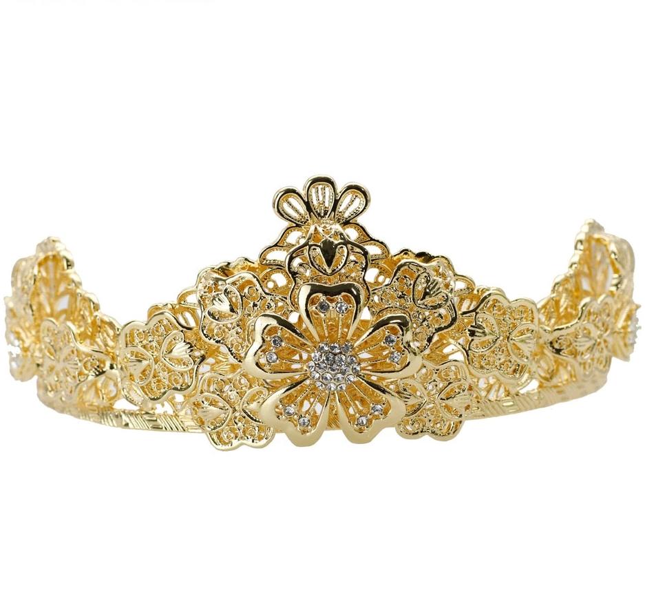 Load image into Gallery viewer, Gold Flower Small Tiaras For Bridal Wedding Crown Headband - TulleLux Bridal Crowns &amp;amp;  Accessories 
