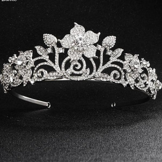 Load image into Gallery viewer, Classic Flowers Full Austrian Crystal Tiara Wedding Head Jewelry Bridal Princess Headpiece - TulleLux Bridal Crowns &amp;amp;  Accessories 
