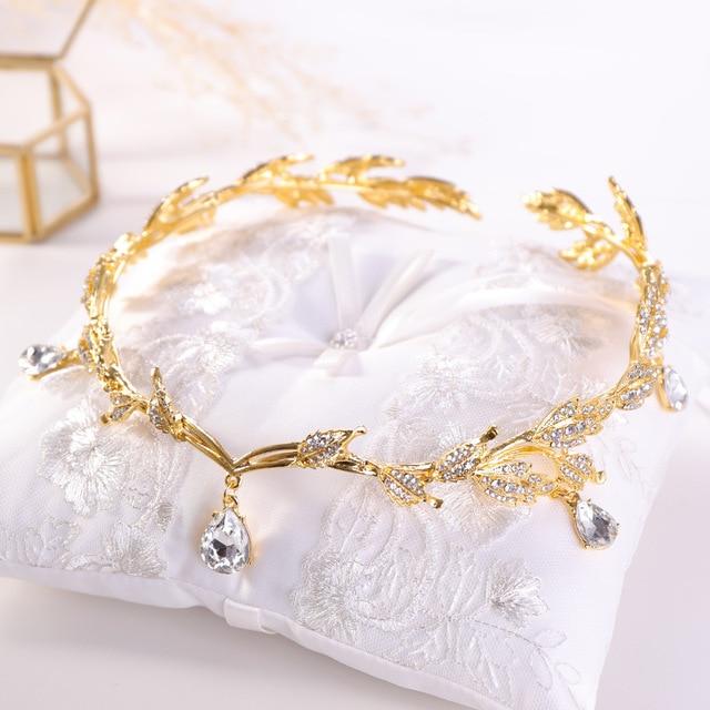 Gold Crystal Teardrop Bridal Wedding Head Band Tiara Crown - TulleLux Bridal Crowns &  Accessories 