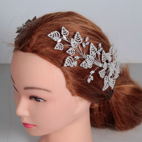 Sparkling Cubic Zirconia Leaf Design Double Bridal Hair Comb Wedding Accessory - TulleLux Bridal Crowns &  Accessories 