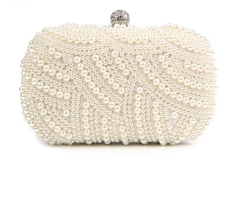 Load image into Gallery viewer, Hand Made Luxury Pearl Clutch Bag Diamond Chain for Party Wedding - TulleLux Bridal Crowns &amp;amp;  Accessories 
