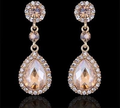 Wedding Crystal Teardrop Dangle and  Drop Earrings Bridal Jewelry Attire - TulleLux Bridal Crowns &  Accessories 