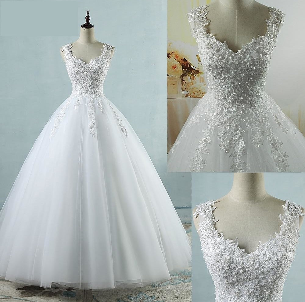Load image into Gallery viewer, Tulle Wedding Dress with Pearls and Lace Appliques - TulleLux Bridal Crowns &amp;amp;  Accessories 
