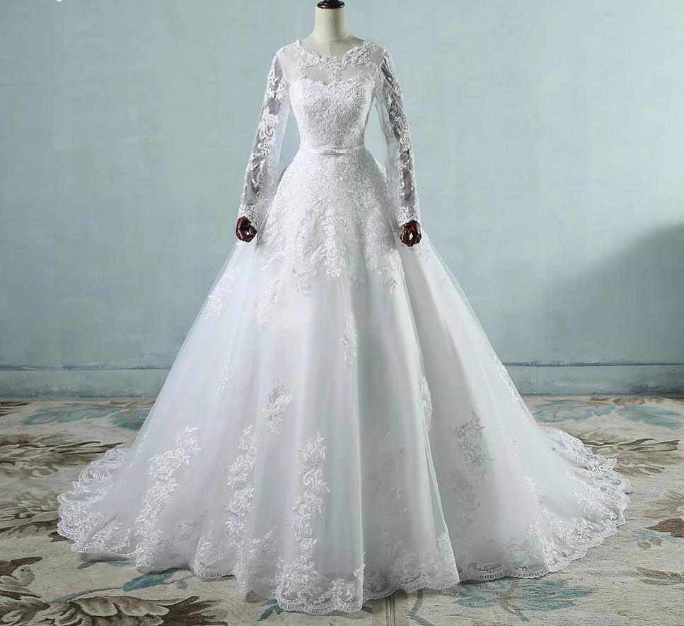 Long Sleeve Wedding Dress with Detailed Lace Appliques - TulleLux Bridal Crowns &  Accessories 