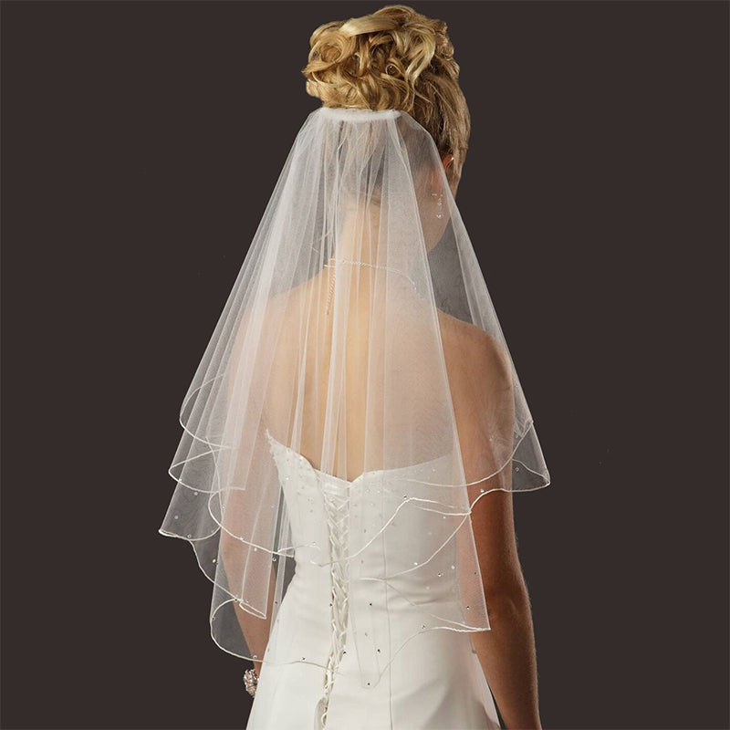 Lunss Short Ivory Crafted Tulle Wedding Veil Rippled Edge