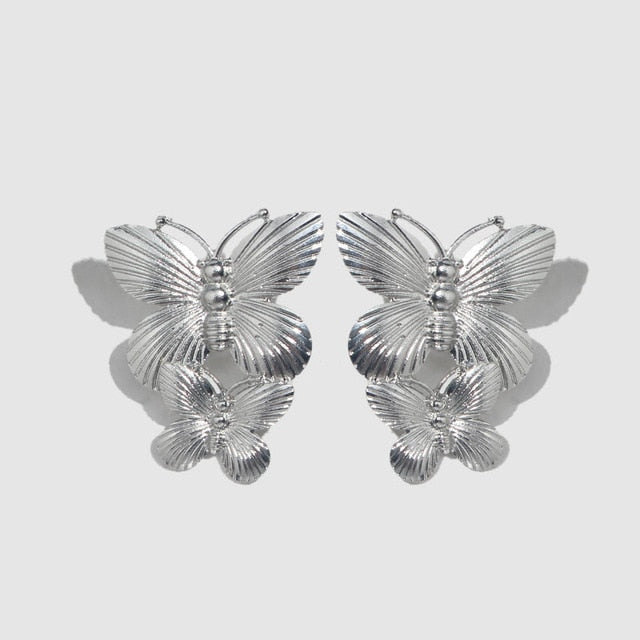 Geometric Long Stud Earrings Vintage Flower or Butterfly Gold, Silver Color Jewelry - TulleLux Bridal Crowns &  Accessories 
