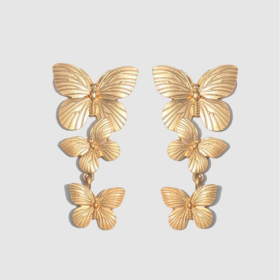 Geometric Long Stud Earrings Vintage Flower or Butterfly Gold, Silver Color Jewelry - TulleLux Bridal Crowns &  Accessories 