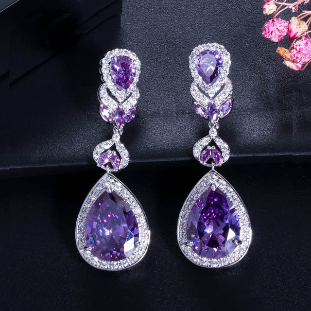 Cubic Zirconia Crystal Long Drop Dangle Pageant Earrings - TulleLux Bridal Crowns &  Accessories 