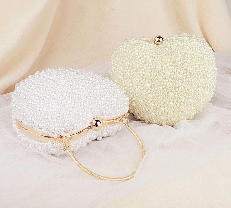 Luxecho White/ivory Pearl Bag Evening  Day Clutch Wedding Party Bag - TulleLux Bridal Crowns &  Accessories 