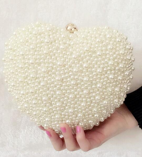 Luxecho White/ivory Pearl Bag Evening  Day Clutch Wedding Party Bag - TulleLux Bridal Crowns &  Accessories 