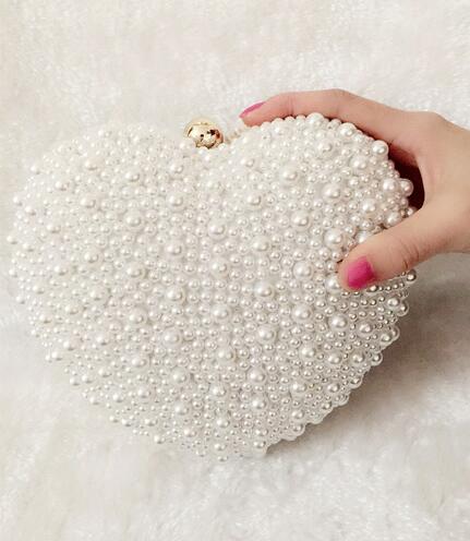 Luxecho White/ivory Pearl Bag Evening  Day Clutch Wedding Party Bag - TulleLux Bridal Crowns &  Accessories 