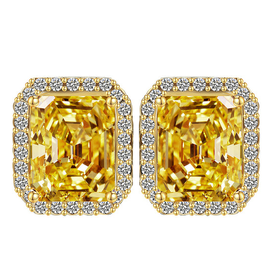 Big Square Yellow Crystal Stud Earrings Fashion Jewelry - TulleLux Bridal Crowns &  Accessories 