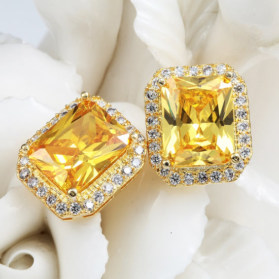 Big Square Yellow Crystal Stud Earrings Fashion Jewelry - TulleLux Bridal Crowns &  Accessories 