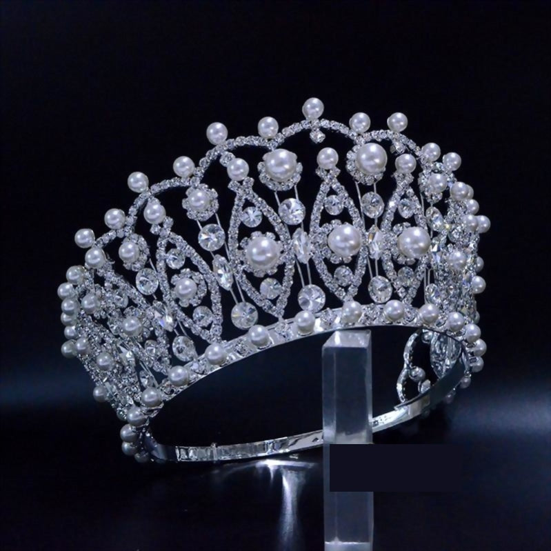 Pearl Crystal Pageant 4 Inches Adjustable Tiara Crown