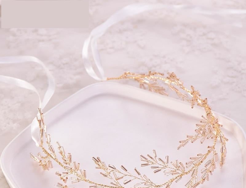 Bead Headband Gold Hair Vine Hairband Bride Tiara Wedding Hair Jewelry - TulleLux Bridal Crowns &  Accessories 