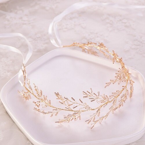 Bead Headband Gold Hair Vine Hairband Bride Tiara Wedding Hair Jewelry - TulleLux Bridal Crowns &  Accessories 